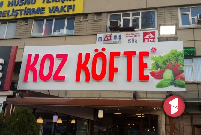 Koz Köfte kırmızı kutu harfli tabela